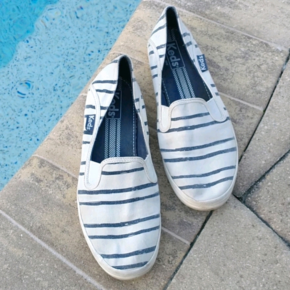 Keds Canvas Blue White Slip-on Sneakers Women's 8